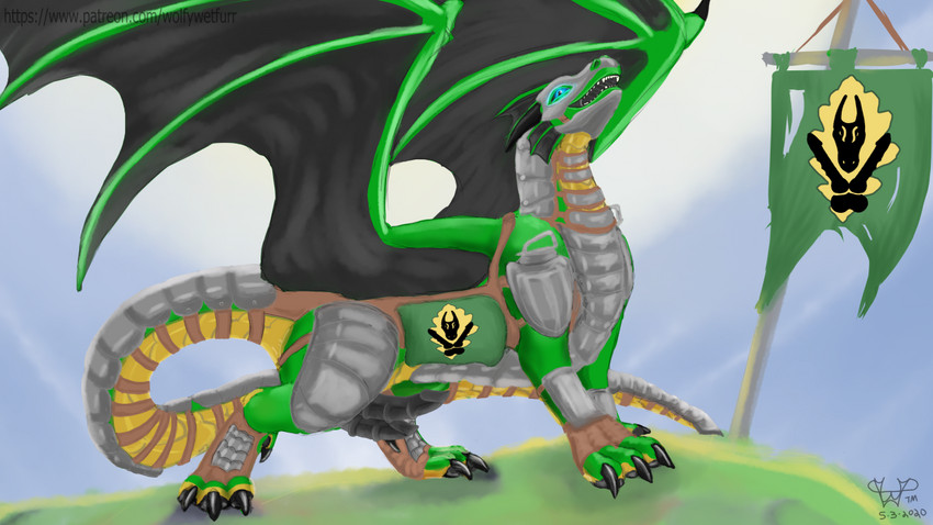 armor bed belly black_claws black_fin black_horn black_wings blue_eyes claws curved_horn digitigrade feral fin furniture genitals green_body green_scales horn male membrane_(anatomy) membranous_wings multicolored_body paws penis scales solo tail two_tone_paws wings yellow_belly yellow_body yellow_scales wolfywetfurr_(artist) mythology akeroh dragon mythological_creature mythological_scalie scalie 16:9 digital_media_(artwork) widescreen