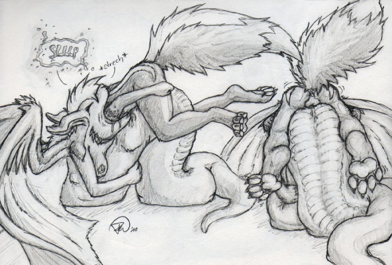 anthro anthro_pred apode balls duo feet female female_pred genitals hindpaw legless male oral_vore paws serpentine soft_vore split_form swallowing tail vore forceswerwolf skunkhase tanaga draconcopode hybrid lamia reptile scalie skunny snake graphite_(artwork) greyscale mixed_media monochrome pen_(artwork) traditional_media_(artwork)