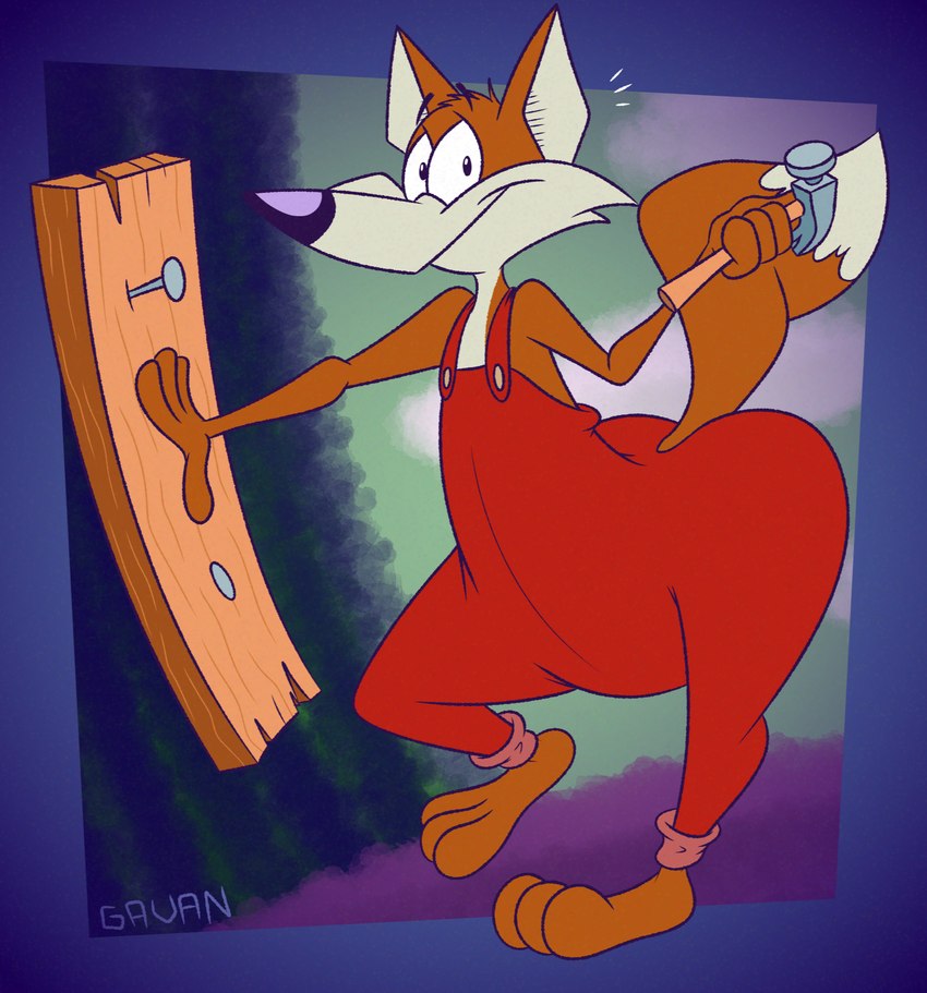 3_toes 4_fingers abstract_background anthro arched_back barefoot bent_leg big_butt big_tail biped black_eyebrows black_eyes black_nose butt butt_pose cheek_tuft clothed clothing dipstick_tail eyebrows facial_tuft feet fingers floating_eyebrows fluffy fluffy_tail fur glance hammer holding_hammer holding_object holding_tool huge_butt humanoid_heel lines_drawn looking_at_viewer male markings multicolored_body multicolored_fur nail on_one_leg orange_body orange_fur overalls overalls_only plank plantigrade pose raised_tail red_clothing red_overalls smile smiling_at_viewer solo standing tail tail_markings toes tools topless topless_anthro topless_male tuft two_tone_body two_tone_fur white_body white_fur white_sclera white_tail_tip wide_hips wood wooden_plank gavanzude payless_diy canid canine fox mammal red_fox true_fox 2025 alternate_version_at_paywall colored digital_drawing_(artwork) digital_media_(artwork) flat_colors hi_res pinup signature