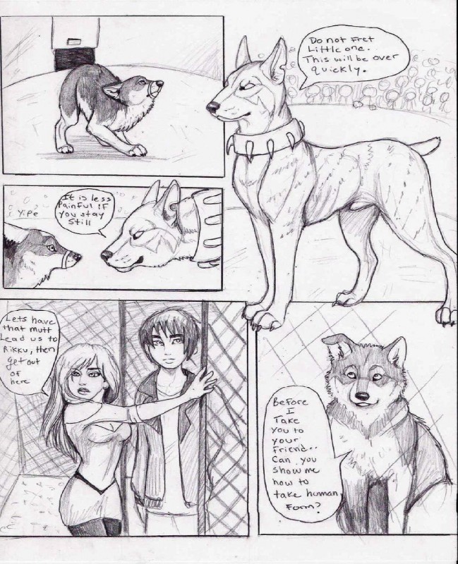 ambiguous_gender animal_genitalia clothed clothing dialogue female feral fur genitals group male sheath text natsumewolf rikku wolf's_rain wolf's_rain_next_generation coop_(wrng) natsume_(wrng) oz_(wrng) canid canine canis human mammal wolf comic english_text graphite_(artwork) greyscale monochrome traditional_media_(artwork)