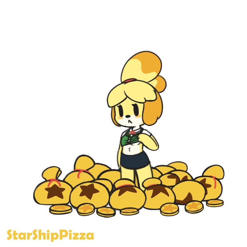 anthro blush blush_stickers bottomwear clothed clothing female fur hair lifted_by_self solo topwear starshippizza animal_crossing nintendo isabelle_(animal_crossing) canid canine canis domestic_dog mammal shih_tzu toy_dog 1:1 hi_res