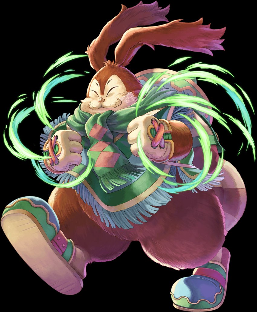 anthro belly big_belly biped brown_body brown_fur clothed clothing eyes_closed fur gloves handwear hat headgear headwear humanoid_hands magic overweight simple_background solo transparent_background unknown_artist legend_of_mana mana_(series) square_enix niccolo lagomorph leporid mammal rabbit 2022 alpha_channel hi_res official_art