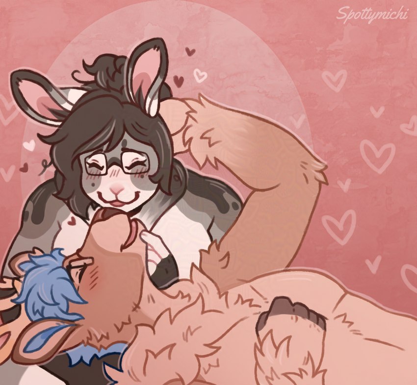 anthro antlers blush duo female fur horn kissing love male male/female relaxing romantic romantic_couple simple_background slightly_chubby smile spottymichi lue_bunny deer lagomorph leporid mammal rabbit digital_media_(artwork)