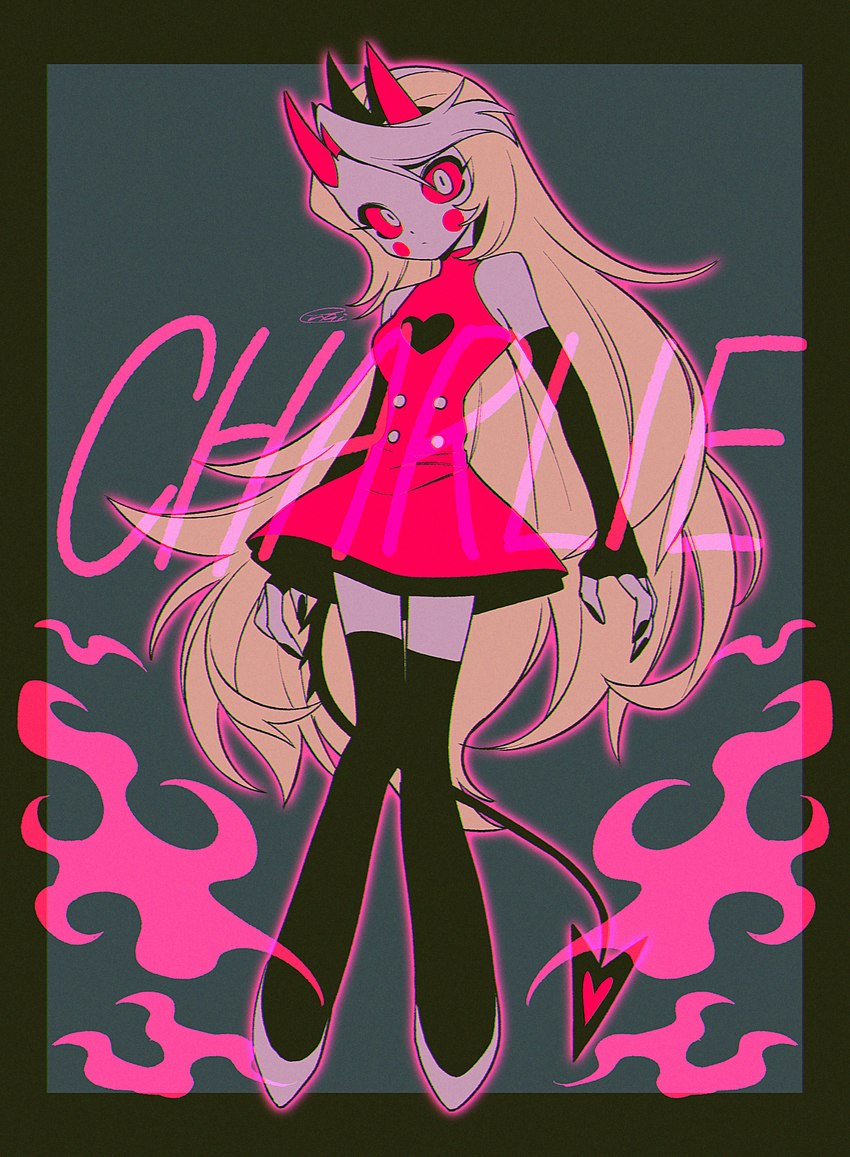 clothed clothing dress female not_furry red_sclera solo spade_tail tail enaic31 hazbin_hotel charlie_morningstar demon demon_humanoid humanoid absurd_res character_name full-length_portrait hi_res portrait