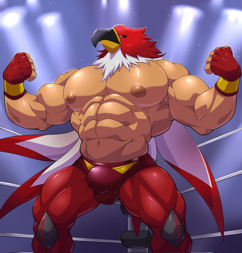 abs animal_mask biceps big_muscles bottomwear bulge clothed clothing detailed_bulge expressive_mask fighting_ring flexing for_a_head gloves handwear male mask muscular muscular_human muscular_male nipples pants pecs solo white_eyes wrestler maldu garou:_mark_of_the_wolves king_of_fighters snk tizoc human mammal hi_res