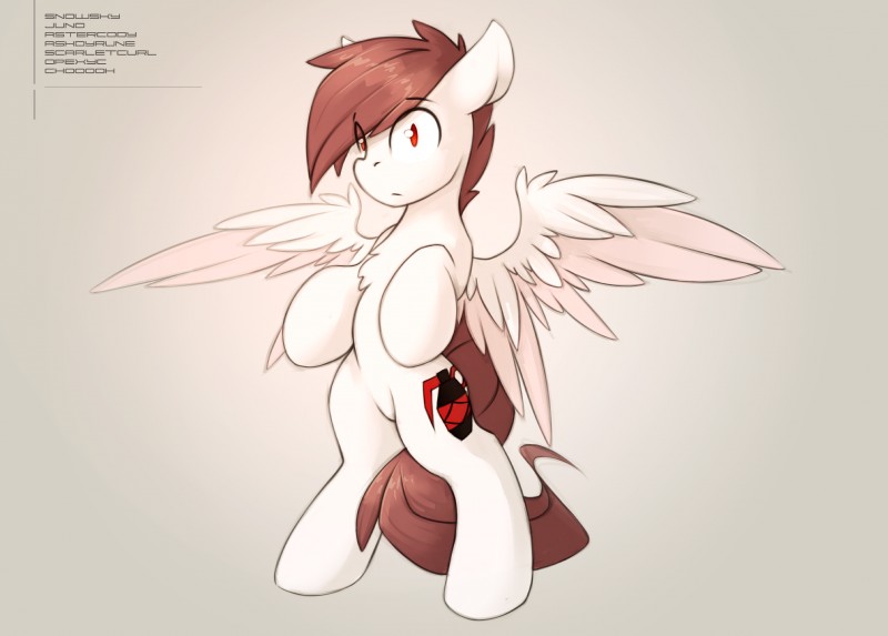 brown_hair cutie_mark feathered_wings feathers featureless_crotch feral grey_background hair hooves male red_eyes simple_background solo standing white_body white_feathers wings queenbloodysky hasbro my_little_pony mythology fan_character equid equine mammal mythological_creature mythological_equine pegasus absurd_res hi_res