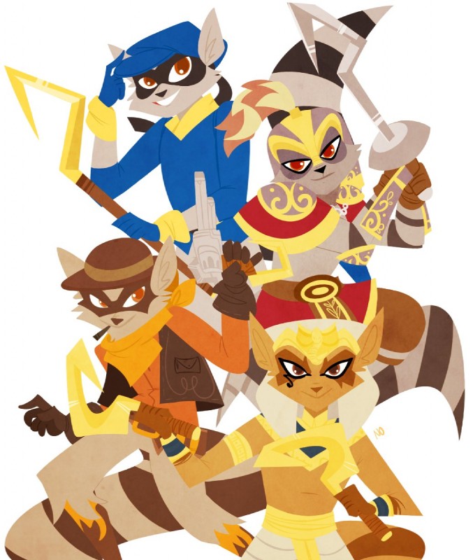 sir galleth cooper, sly cooper, slytunkhamen cooper, and tennessee kid cooper (sony interactive entertainment and etc) created by miragesaloon