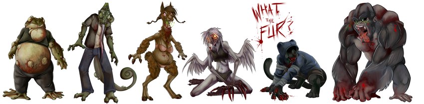 anthro blood bodily_fluids clothed clothing fangs female gore group male nude pustule simple_background skimpy tail teeth text tongue white_background wide_image demicoeur left_4_dead_(series) valve accipitriform amphibian ape avian bird boomer_(left_4_dead) camelid chameleon felid frog gorilla green_flu_mutant_(left_4_dead) haplorhine hunter_(left_4_dead) lizard llama mammal pantherine primate reptile scalie smoker_(left_4_dead) spitter_(left_4_dead) tank_(left_4_dead) undead veiled_chameleon vulture witch_(left_4_dead) zombie absurd_res digital_media_(artwork) english_text hi_res long_image