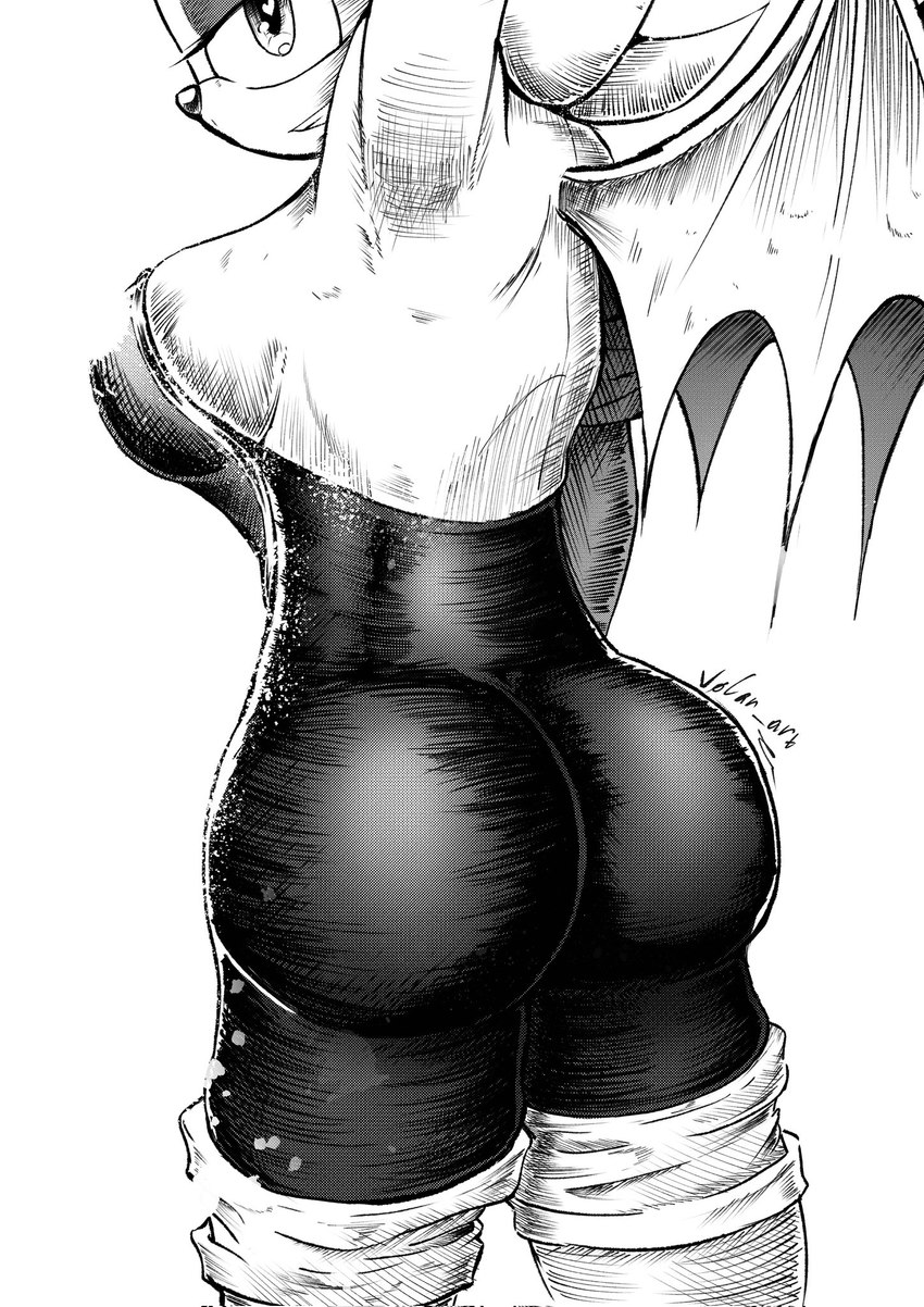 anthro armor big_breasts big_butt bodysuit boots breastplate breasts butt clothing female footwear heart_eyes heart_symbol legwear shoes skinsuit solo thigh_boots thigh_highs tight_clothing wings volan_art sega sonic_the_hedgehog_(series) rouge_the_bat bat mammal hi_res line_art monochrome sketch