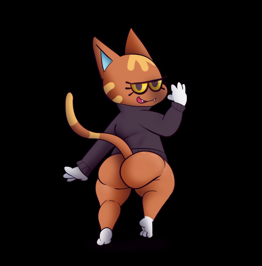 anthro big_sister_villager butt clothing female jacket looking_at_viewer looking_back solo topwear fuzefurry animal_crossing nintendo katt_(animal_crossing) domestic_cat felid feline felis mammal absurd_res alpha_channel hi_res