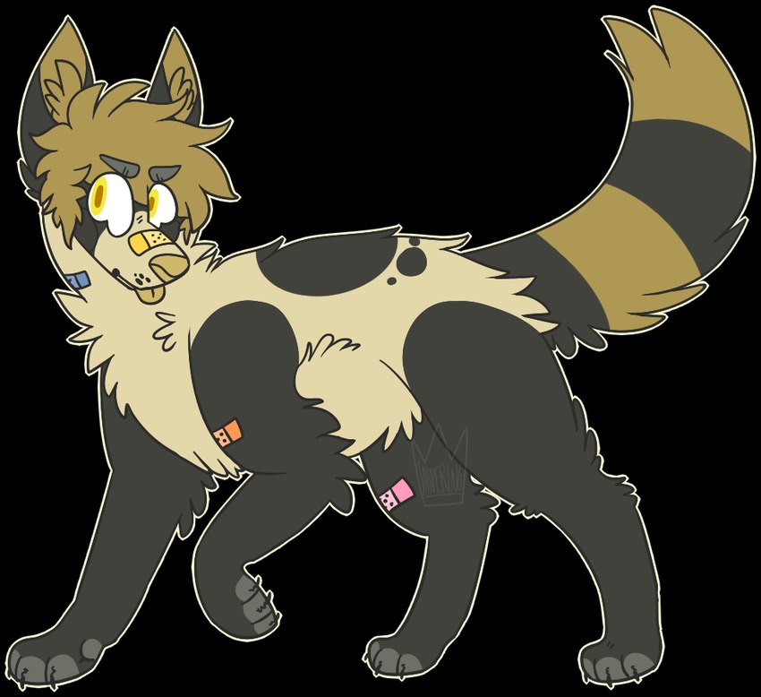 ambiguous_gender band-aid band-aid_on_face band-aid_on_knee band-aid_on_leg band-aid_on_nose band-aid_on_shoulder bandage bandage_on_face bandage_on_nose claws digitigrade eyebrows feral feral_with_hair fur grey_body grey_eyebrows grey_fur hair inner_ear_fluff outline paws raised_tail simple_background snout solo standing tail tan_body tan_fur tan_hair tan_inner_ear tan_inner_ear_fluff tan_nose tan_tongue tongue tongue_out transparent_background tuft whisker_spots yellow_eyes yellow_outline jaspering ryan_(jaspering) canid canine canis domestic_dog mammal 2017 alpha_channel digital_drawing_(artwork) digital_media_(artwork) flat_colors full-length_portrait paint_tool_sai_(artwork) portrait watermark