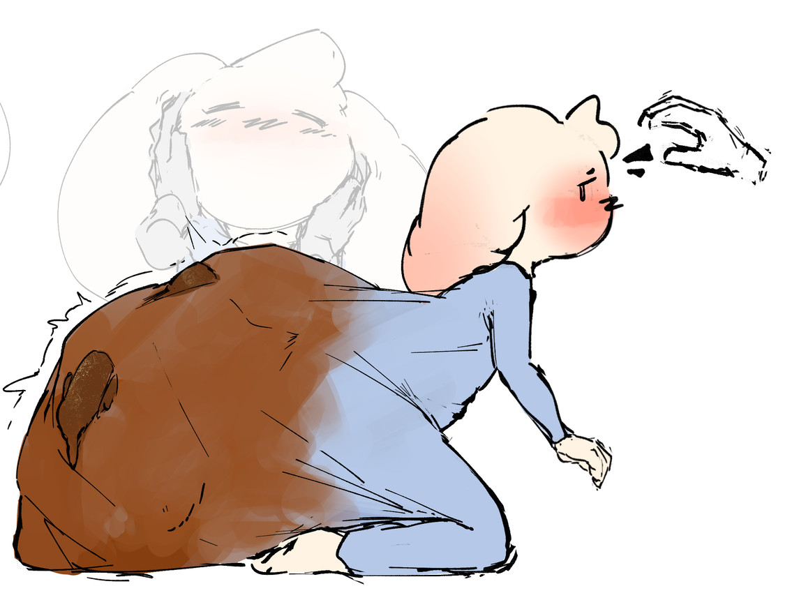 anthro blue_onesie blush blushing_profusely caressing_face clothing disembodied_hand duo ear_blush emanata excessive_feces eyes_closed feces floppy_ears fur head_tuft hyper hyper_feces hyper_soiling leaking_feces looking_back_at_self male male_pooping narrowed_eyes onesie pooping scatplay simple_background soiling soiling_clothing soiling_onesie torn_clothing tuft white_background white_body white_fur tiosqr lagomorph leporid mammal rabbit hi_res
