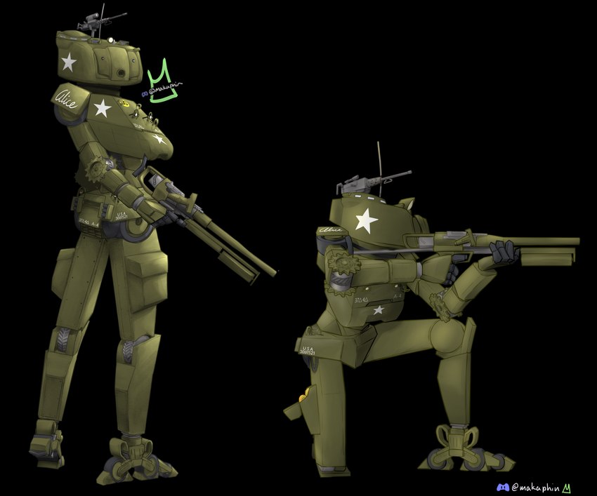 aiming antenna_wire anthro anthrofied black_background crouching female green_body gun machine multiple_poses pose ranged_weapon rifle sherman_(tank) simple_background solo standing star tank_(vehicle) vehicle weapon world_war_2 makaphin humanoid living_machine living_tank living_vehicle robot robot_humanoid 2024 absurd_res alpha_channel digital_drawing_(artwork) digital_media_(artwork) full-length_portrait hi_res portrait