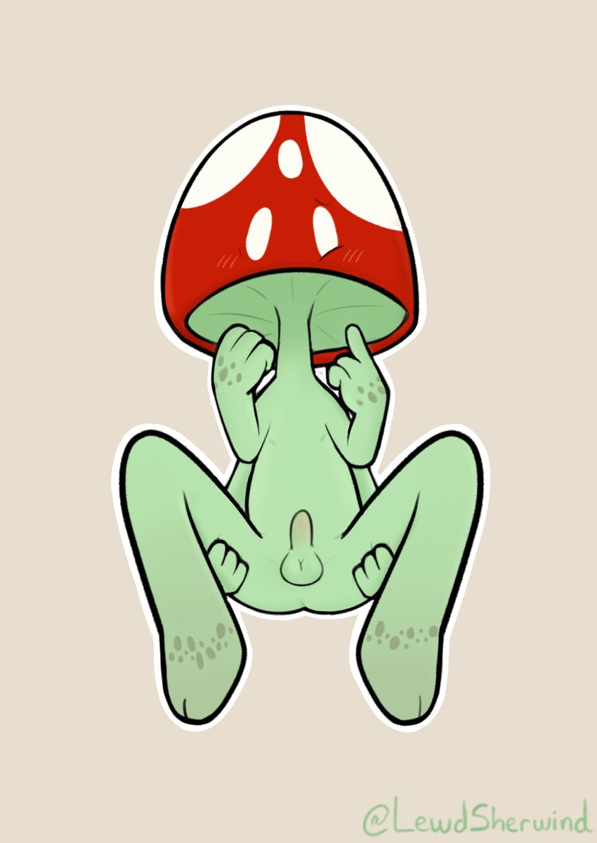 balls blush erection fungus genitals green_body male mushroom nipples penis simple_background small_penis solo spread_legs spreading white_eyes sherwind52 spiritfarer thunder_lotus_games stanley_(spiritfarer) elemental_creature fungi_fauna hi_res