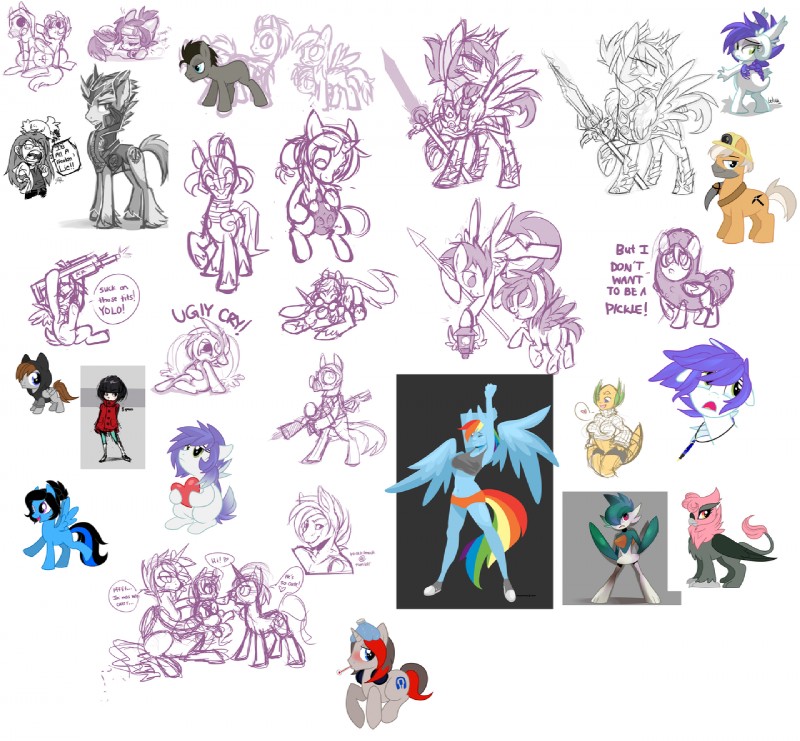 anthro anthrofied armor art_dump beak blue_body blue_feathers blue_fur breasts clothing cutie_mark dialogue duo feathered_wings feathers female food fur gas_mask gijinkafied grey_wings group gun hair heart_symbol horn icepack lamp lantern male mask melee_weapon miner multicolored_hair pickaxe pickle_(food) pink_wings polearm rainbow_hair ranged_weapon scientific_instrument simple_background solo spear sword tail tail_tuft text thermometer tuft weapon weather_instrument white_background wings unknown_artist friendship_is_magic hasbro my_little_pony mythology fan_character mic_the_microphone rainbow_dash_(mlp) royal_guard_(mlp) avian equid equine gryphon mammal mythological_avian mythological_creature mythological_equine pegasus unicorn winged_unicorn 2013 english_text multiple_images