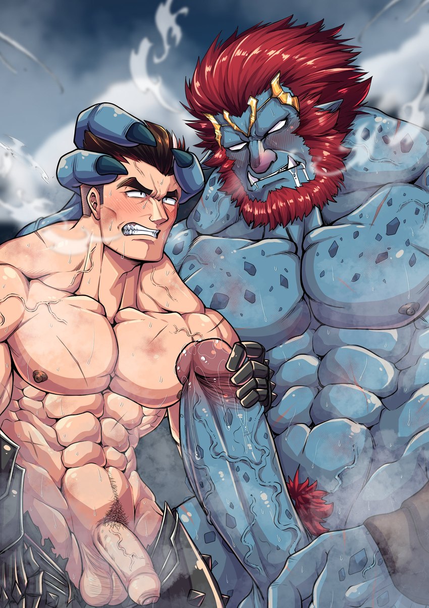 abs beard big_dom_small_sub big_muscles big_pecs big_penis black_hair blue_body blush bodily_fluids clenched_teeth dominant dominant_humanoid dominant_male duo erect_nipples erection facial_hair genitals hair handjob huge_muscles huge_penis human_on_humanoid humanoid_dominating_human interspecies larger_humanoid larger_male male male/male muscular muscular_human muscular_humanoid muscular_male musk nipples pecs penile penis pubes red_hair sex size_difference smaller_human smaller_male submissive submissive_human submissive_male sweat teeth tusks tofuboyz league_of_legends riot_games tencent darius_(lol) trundle human humanoid mammal troll_(mythology) absurd_res hi_res