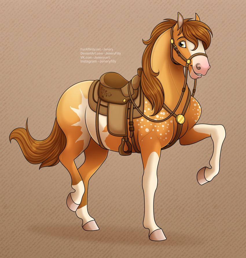 bridle female feral harness hooves male piaffe pose prancing quadruped reins saddle simple_background solo trot western jenery equid equine horse mammal 2020 digital_media_(artwork) hi_res