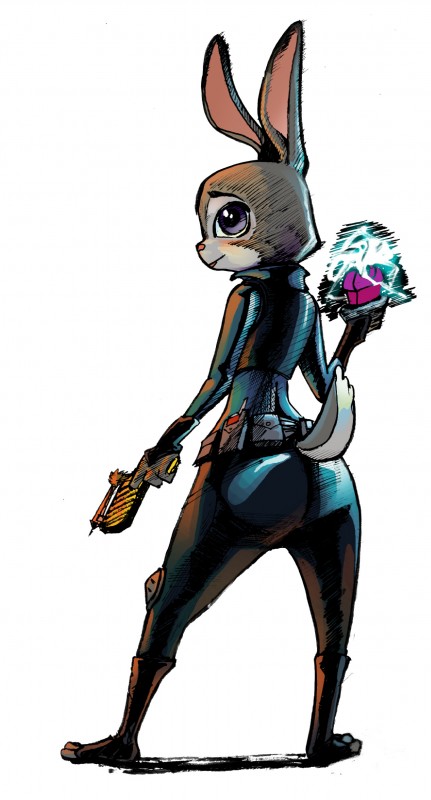 anthro blush butt clothing dart dart_gun electroshock_weapon female fur grey_body grey_fur gun long_ears looking_at_viewer looking_back police police_uniform ranged_weapon rear_view simple_background solo taser tranquilizer uniform weapon copymirror blizzard_entertainment disney overwatch zootopia judy_hopps lagomorph leporid mammal rabbit 2016 absurd_res hi_res