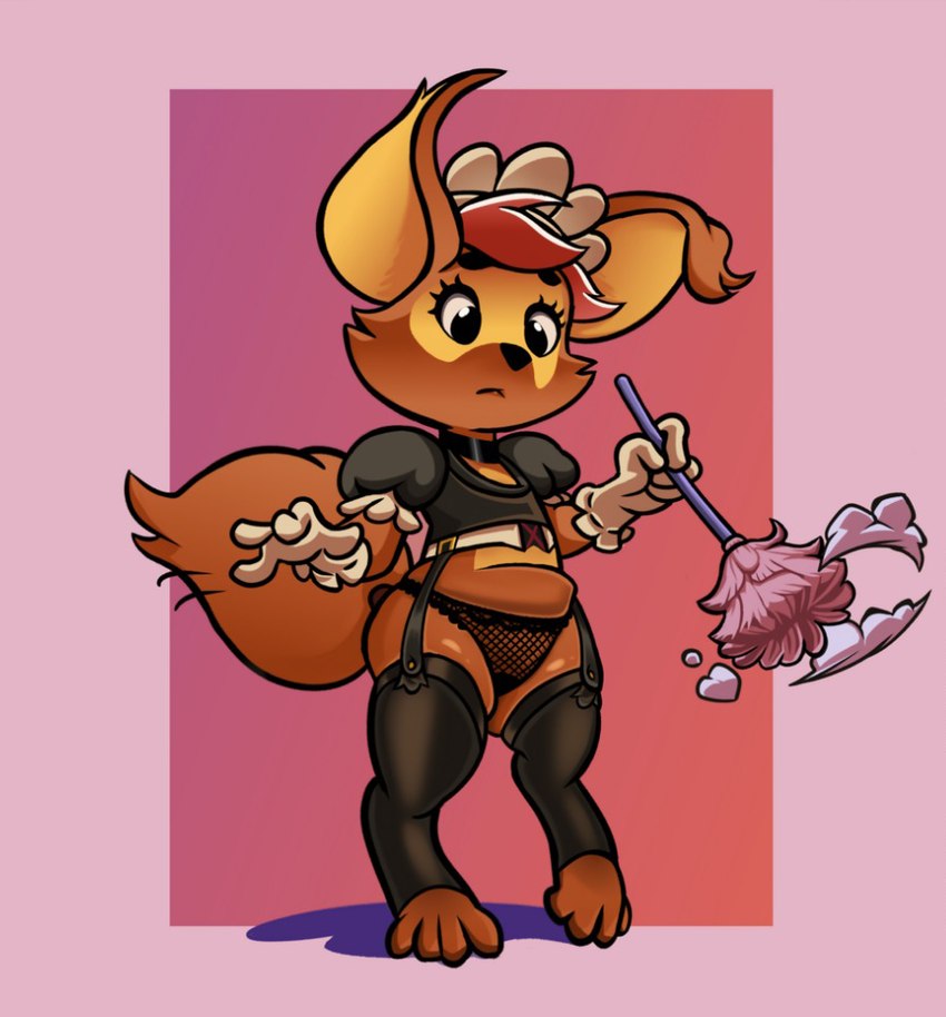 anthro cleaning_tool clothing feather_duster female legwear maid_uniform solo stockings uniform unknown_artist prostokvashino tama-tama eurasian_red_squirrel hybrid kangaroo macropod mammal marsupial rodent sciurid tree_squirrel