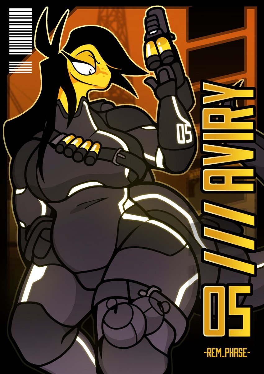 anthro big_breasts black_bodysuit black_clothing black_hair black_latex black_skinsuit bodysuit breasts clothed clothed_anthro clothed_female clothing explosives female grenade hair latex latex_bodysuit latex_clothing latex_skinsuit skinsuit solo standing tail thick_thighs tight_clothing weapon wide_hips yellow_body rem_phase n-5_aviry_(rem_phase) reptile scalie snake 2024 absurd_res hi_res