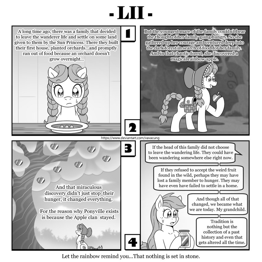 apple bag bodily_fluids braided_hair braided_pigtails female food freckles fruit hair jelly_(food) pigtails plant saddle_bag tears text tree zap_apple zap_apple_jam vavacung friendship_is_magic hasbro my_little_pony applejack_(mlp) granny_smith_(mlp) earth_pony equid equine horse mammal pony 1:1 comic english_text hi_res monochrome