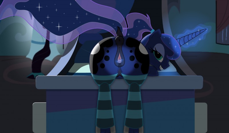 anus bed butt clothing female feral footwear furniture genitals hair horn legwear ponytail pussy socks solo trash_anon friendship_is_magic hasbro my_little_pony mythology princess_luna_(mlp) equid equine mammal mythological_creature mythological_equine unicorn hi_res