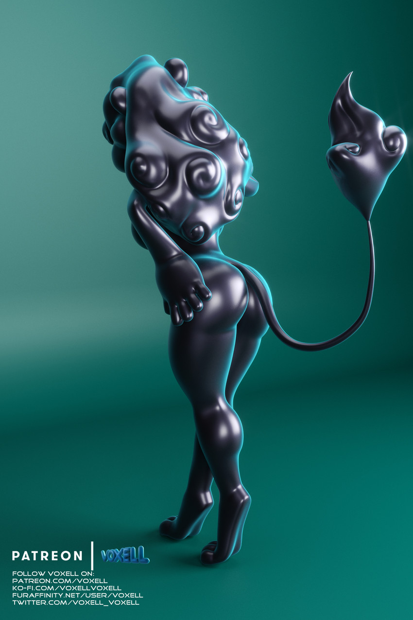 anthro butt female heart_eyes heart_symbol latex machine nude rear_view solo text voxell_voxell bose_(character) android felid lion mammal pantherine robot 2:3 absurd_res hi_res url