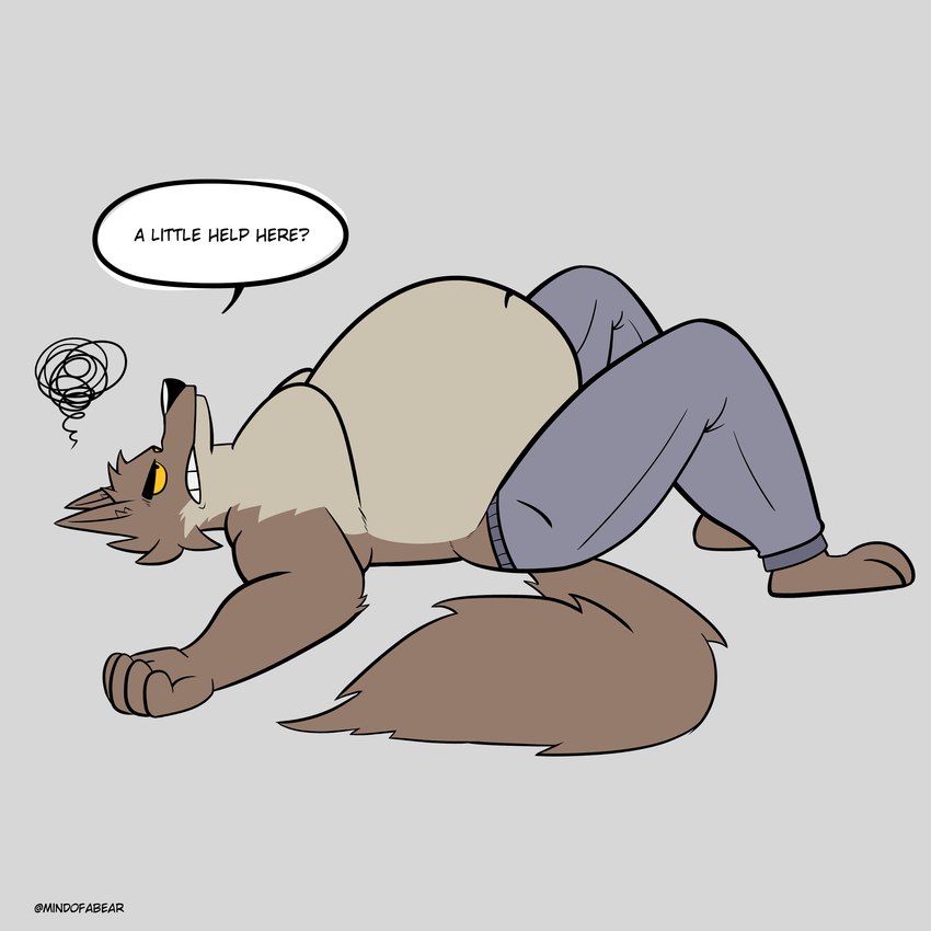 angry belly big_belly bottomwear clothing falling falling_over male moobs obese overweight overweight_male pants solo sweatpants text weight_gain mindof dreamworks the_bad_guys mr._wolf_(the_bad_guys) canid canine canis mammal wolf 1:1 absurd_res english_text hi_res