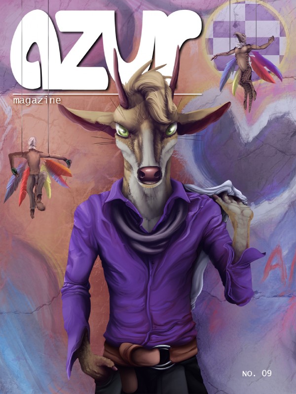 anthro belt front_view graffiti green_eyes group macro micro size_difference suspension deerpuff ohohflamethrower azur deer mammal 3:4 cover hi_res magazine_cover