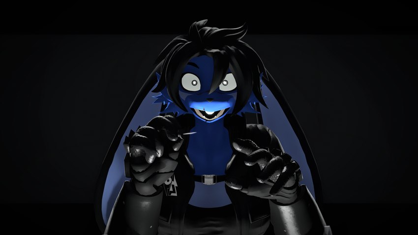 5_fingers anthro black_background black_eyes black_hair blue_body blue_fur clothed clothed_anthro clothed_female clothing creepy_smile evil_face evil_grin evil_look female fingers fur glowing glowing_eyes hair holding_needle long_ears mouth_scar open_mouth push_pin simple_background smile solo stab threatening conditional_dnp domibun domi_(domibun) lagomorph leporid mammal rabbit 16:9 2024 3d_(artwork) 4k absurd_res digital_media_(artwork) hi_res source_filmmaker_(artwork) widescreen