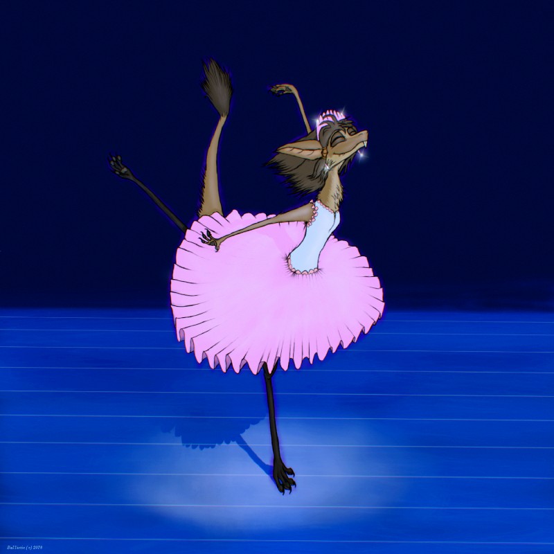 4_fingers 4_toes anthro arabesque_(ballet) ballerina ballet biped blue_background bottomwear brown_body brown_ears brown_fur brown_hair classical_tutu clothing dancewear dancing dress eyes_closed feet female fingers fourth_position_arms_(ballet) fur hair simple_background skirt solo tail tail_tuft toes tuft tutu ballistic_(artist) out-of-placers kassen_akoll mammal yinglet 1:1 2018 digital_media_(artwork) hi_res