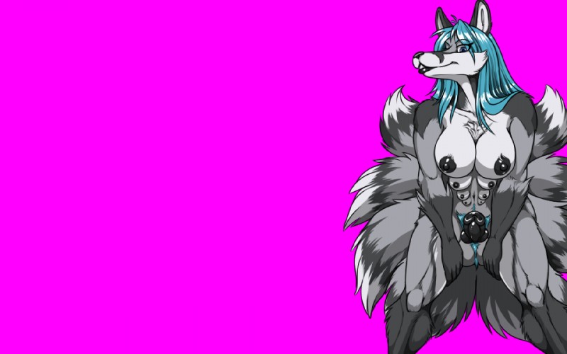 animal_genitalia anthro balls biped blue_hair breasts genitals gynomorph hair heterochromia intersex multi_breast multi_tail penis pubes purple_background sheath simple_background solo tail fenrir_lunaris nikorokumitsero aleu_moonshadow canid canine fox mammal 16:10 widescreen