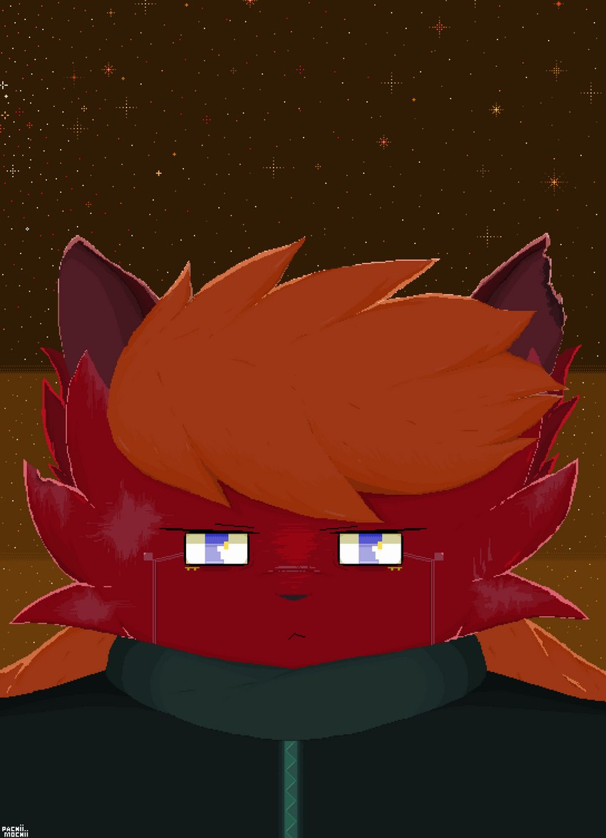 anthro big_ears clothed clothing cosmic_background detailed_background detailed_fur dithering elderly fur hair larger_male looking_at_viewer male neutral_expression pixelated simple_background size_difference solo star starry_background topwear tuft pachiimochii d.c_mectemecia canid canine dasyuromorph humanoid mammal marsupial recently_extinct_species thylacine absurd_res detailed digital_media_(artwork) hi_res pixel_(artwork) pyxel_edit_(artwork)