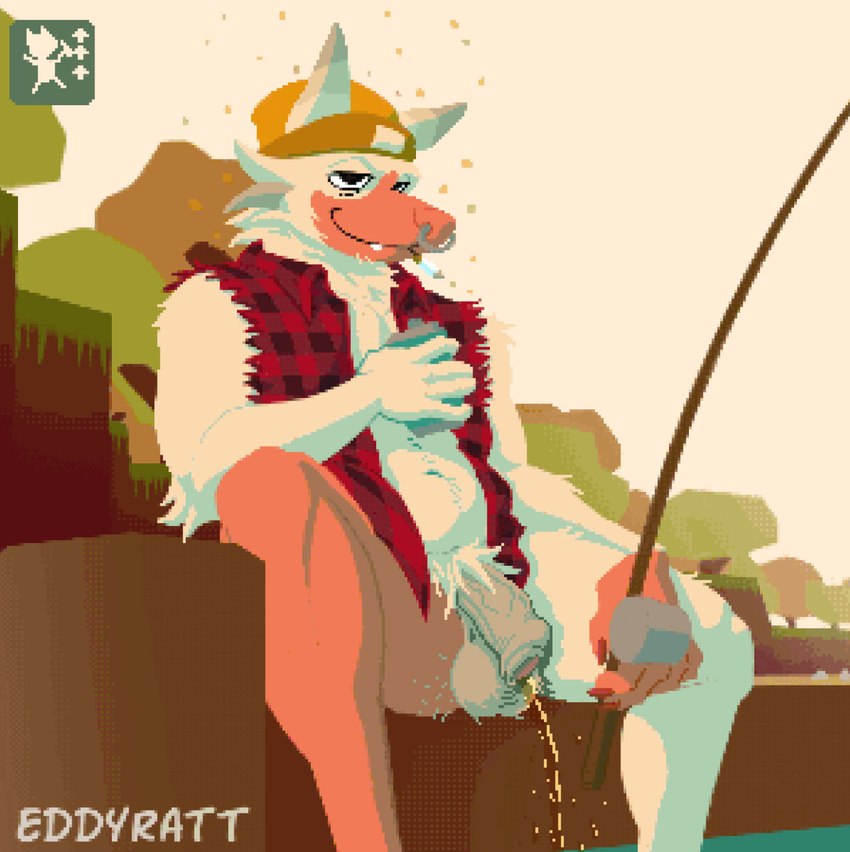 alcohol anthro balls beverage bodily_fluids butt clothed clothing exhibitionism fur genital_fluids genitals hair hat headgear headwear lores male nude outside peeing penis sky smile solo urine urine_stream watersports eddyratt webfishing eddy_(eddyratt) canid canine humanoid mammal 2024 digital_media_(artwork) hi_res pixel_(artwork)