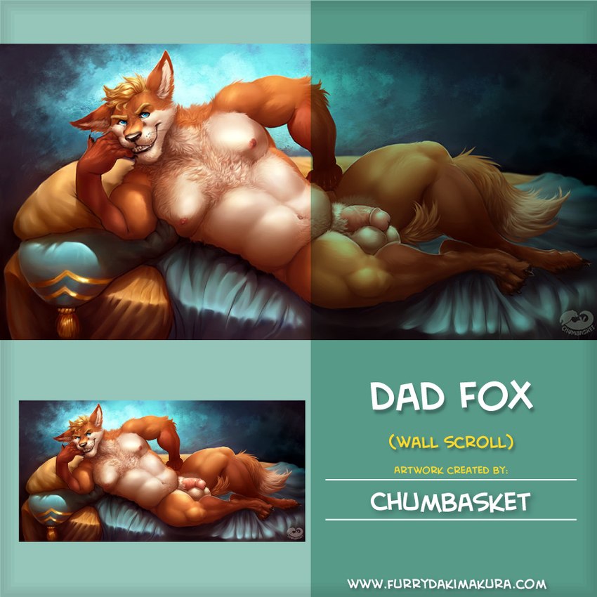 advertisement countershading male musclegut muscular on_display slightly_chubby text chumbasket roland_guiscard canid canine fox mammal 1:1 english_text url