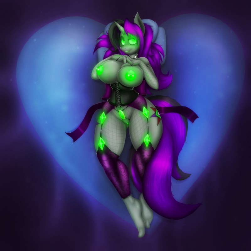 anthro areola barefoot big_breasts biped breasts erect_nipples feet female genitals glowing glowing_eyes horn nipples pussy solo jrvanesbroek hasbro my_little_pony mythology aura_spark fan_character equid equine mammal mythological_creature mythological_equine unicorn 1:1 2015 hi_res