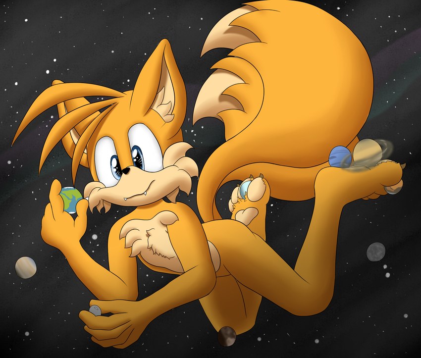 2_tails anthro blue_eyes claws earth fangs foot_on_planet fur hand_on_planet jupiter_(planet) macro male mars_(planet) mercury_(planet) moon multi_tail neptune_(planet) orange_body orange_fur pawpads paws planet planet_dwarfing saturn_(planet) solar_system solo space tail tan_body tan_fur teeth terra_macro uranus_(planet) venus_(planet) foxkai sega sonic_the_hedgehog_(series) miles_prower canid canine fox mammal hi_res