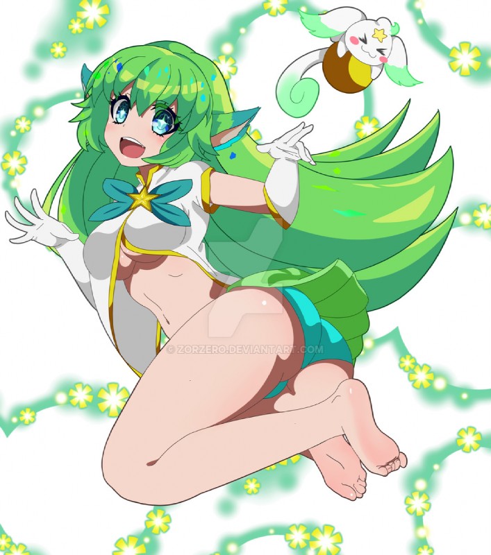 5_fingers :3 >3< >_< barefoot blue_eyes blush blush_stickers bottomwear breasts butt clothed clothing duo eyelashes eyes_closed feet female female_focus fingers gloves green_hair hair handwear humanoid_feet long_hair looking_at_viewer open_mouth panties plantigrade skirt soles solo_focus star_eyes teeth underwear upskirt zorzero league_of_legends riot_games tencent lulu_(lol) star_guardian_lulu humanoid yordle distracting_watermark watermark