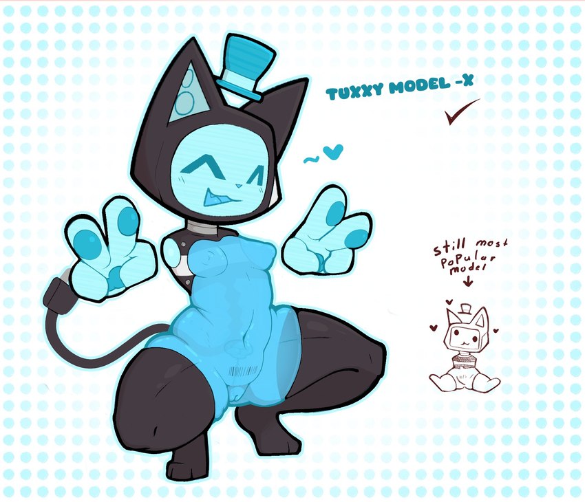 4_fingers :3 ^_^ anthro barcode barcode_on_pubis barcode_tattoo black_ears black_legs black_tail black_text blue_blush blue_body blue_breasts blue_eyes blue_hands blue_heart blue_inner_ear blue_mouth blue_nipples blue_nose blue_pawpads blue_pussy blue_screen blue_text blue_tongue blue_top_hat blush blush_lines breasts cable_tail check_mark clothing crouching cute_fangs directional_arrow dotted_background double_v_sign duo eyes_closed fangs female female_anthro fingers floating_hands genitals gesture hand_gesture hat headgear headwear heart_symbol internal internal_vaginal machine medium_breasts multicolored_body navel nipples open_mouth open_smile pattern_background pawpads pussy screen screen_face short_stack simple_background sitting size_difference smile solo_focus spread_legs spreading tail tattoo teeth text thick_thighs tongue top_hat translucent translucent_body triangle_nose uterus v_sign wide_hipped_anthro wide_hipped_female wide_hips defunctumbra tuxxy domestic_cat felid feline felis mammal robot robot_anthro 2024 digital_drawing_(artwork) digital_media_(artwork) english_text hi_res