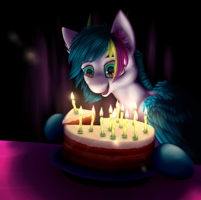 birthday birthday_cake cake dessert female food happy_birthday solo wings foxnose friendship_is_magic hasbro my_little_pony mythology equid equine horse mammal mythological_creature mythological_equine pegasus pony hi_res