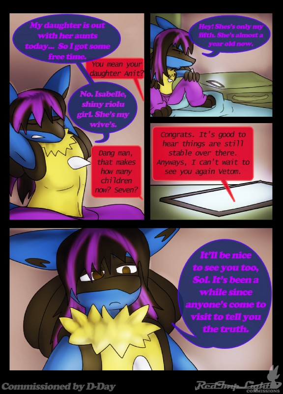 anthro blue_body blue_fur dialogue fur hair male solo text redimplight nintendo pokemon fan_character vetom canid canine generation_4_pokemon lucario mammal pokemon_(species) 2014 comic digital_media_(artwork) english_text hi_res