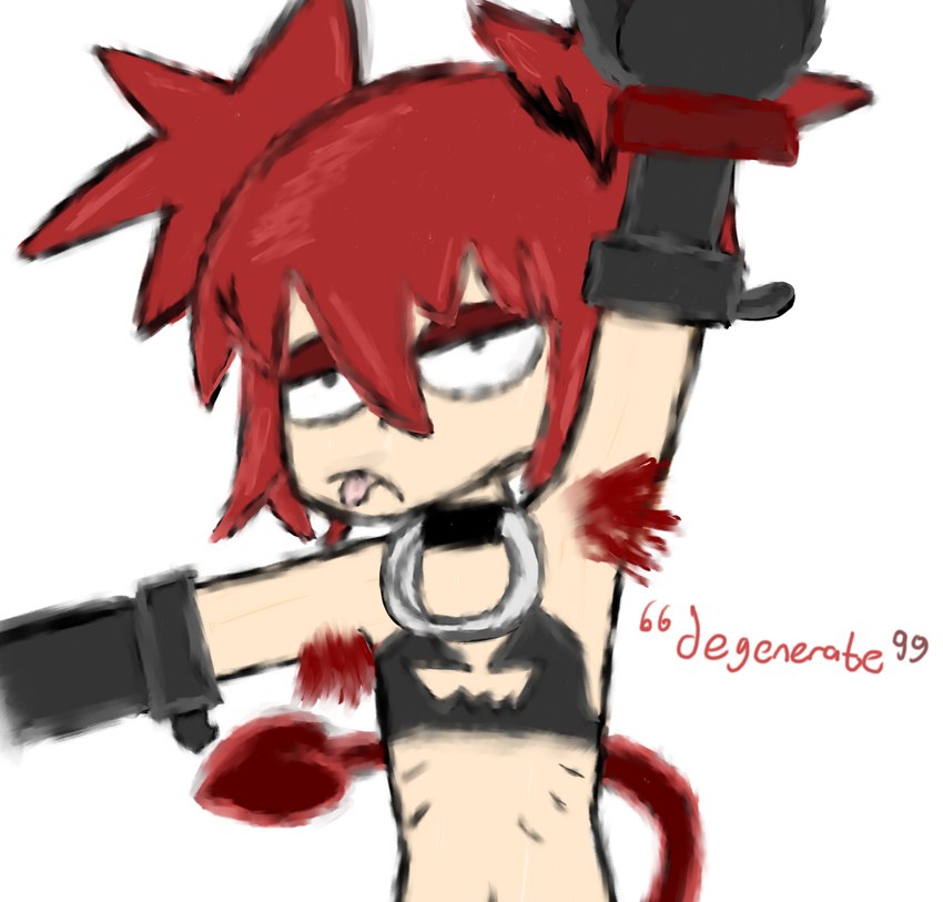 armpit_hair body_hair clothed clothing female flat_chested gloves hair handwear not_furry pigtails presenting presenting_armpit raised_arm red_hair simple_background skimpy solo spade_tail tail tongue tongue_out white_background morgan_shawty disgaea nippon_ichi_software etna_(disgaea) demon humanoid mammal 2024 absurd_res digital_media_(artwork) digital_painting_(artwork) hi_res