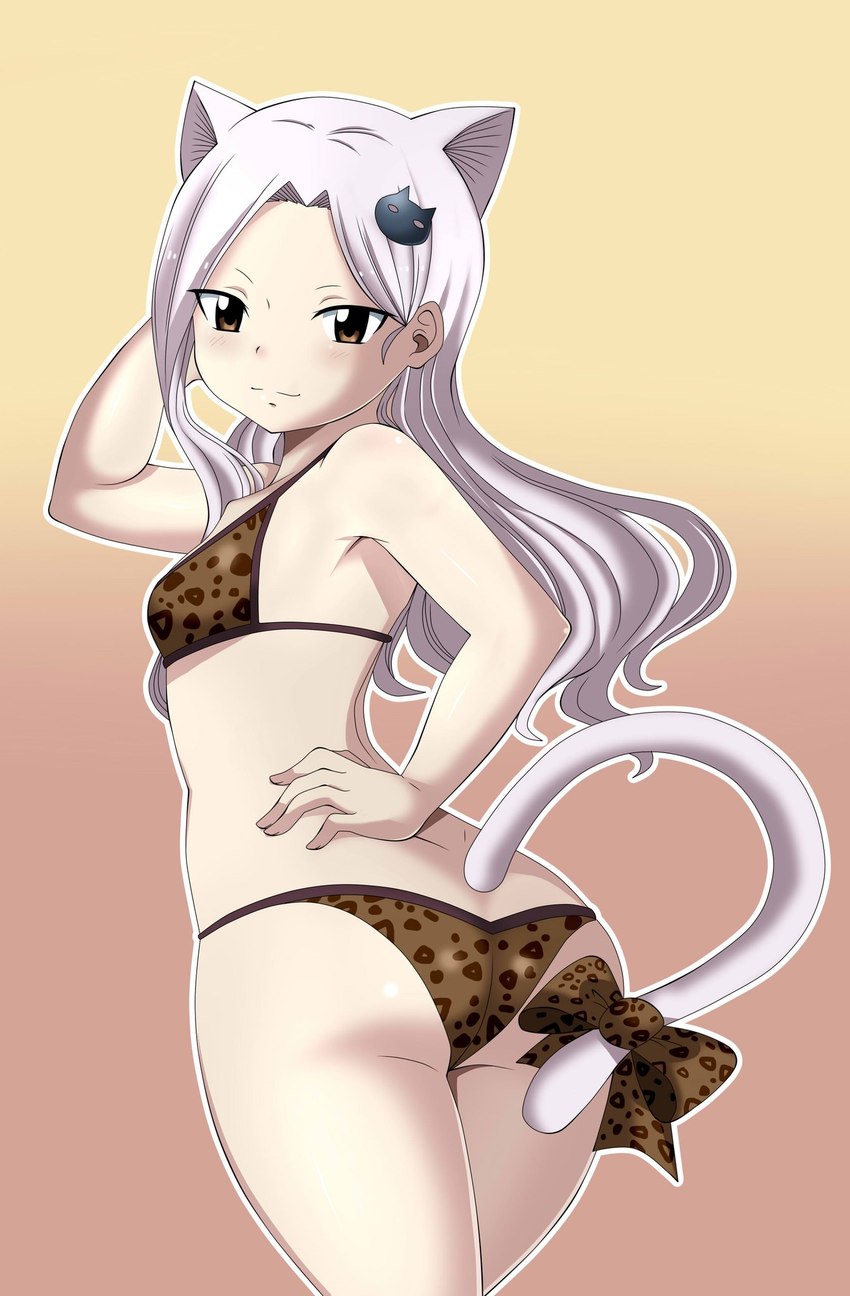 accessory big_butt bikini blush breasts brown_eyes butt clothing female furgonomics hair huge_butt long_hair long_tail pose rear_view ribbons simple_background small_breasts solo standing swimwear tail tail_accessory tail_ribbon two-piece_swimsuit white_hair dmayaichi fairy_tail charle_(fairy_tail) animal_humanoid cat_humanoid domestic_cat felid felid_humanoid feline feline_humanoid felis humanoid mammal mammal_humanoid hi_res pinup