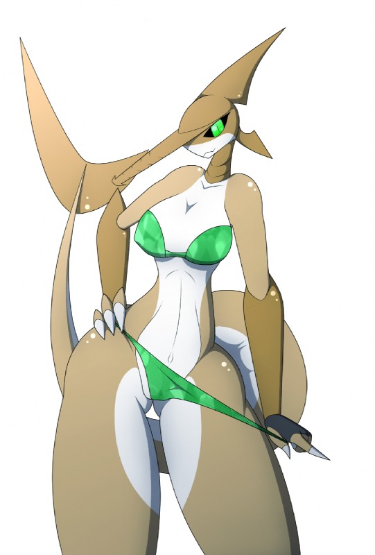 anthro big_eyes bikini breasts claws clothed clothing female fin fingerless_gloves gloves green_eyes handwear navel non-mammal_breasts solo swimwear tail tail_fin two-piece_swimsuit r-mk fish marine sawshark shark 2015 digital_media_(artwork) hi_res