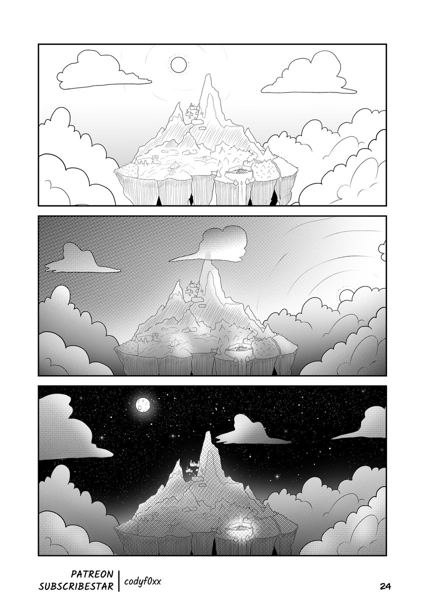 angel_island cloud cloudy_sky day evening forest manga_style master_emerald night plant shrine sky skyscape star starry_sky sunset text tree codyf0xx sega sonic_the_hedgehog_(series) absurd_res comic english_text greyscale hi_res monochrome