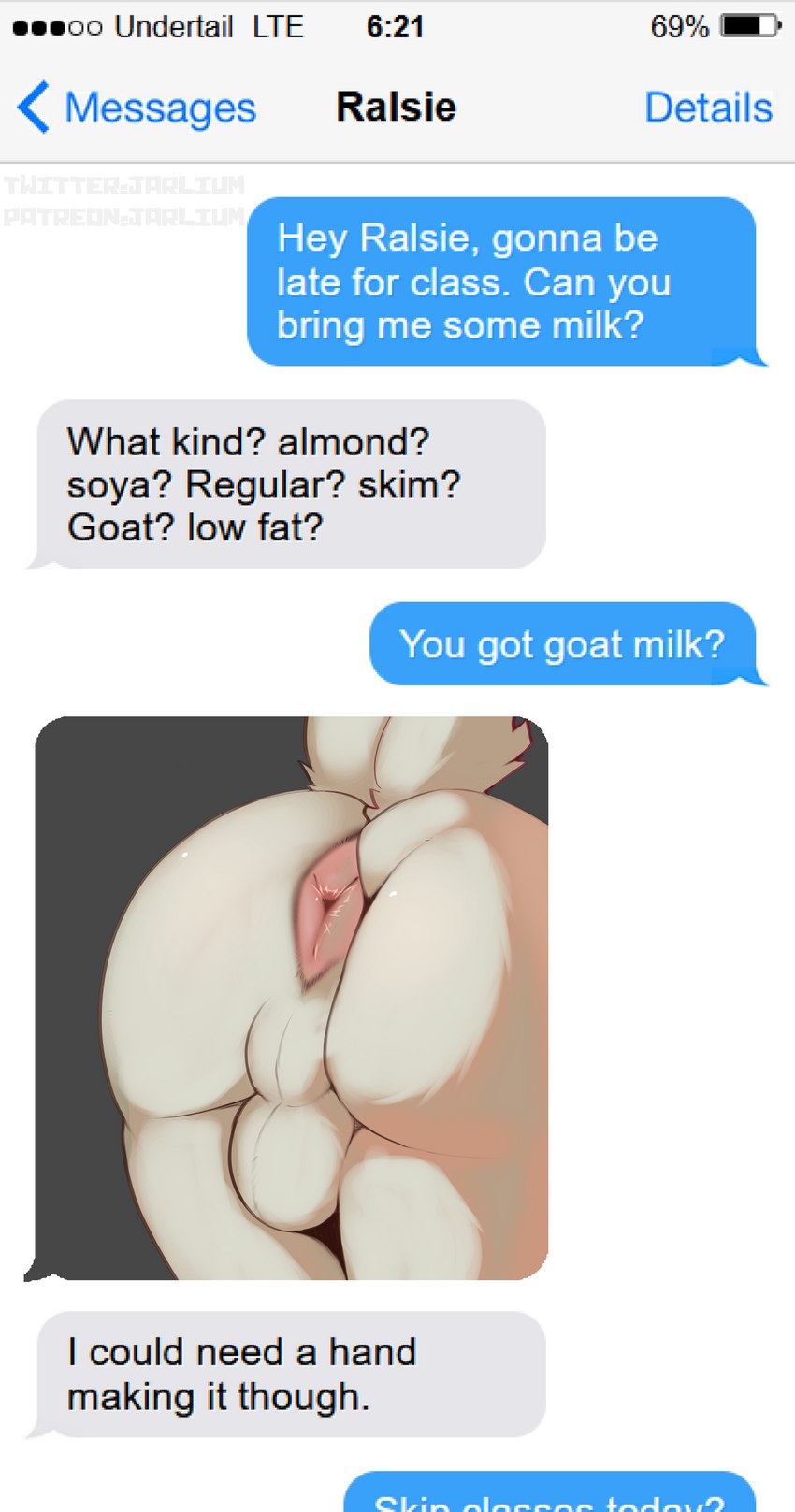 621_(number) 69_(number) anthro anus backsack balls big_anus butt fur genitals humor light_body light_fur male nude perineum presenting presenting_hindquarters puffy_anus short_tail solo tail text text_message texting texting_ui white_body white_fur jarlium deltarune undertale_(series) ralsei bovid caprine goat mammal absurd_res english_text hi_res