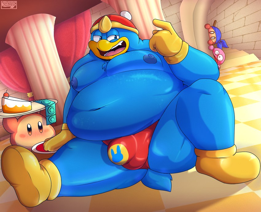 anthro beak big_butt butt duo genitals group male nipples non-mammal_nipples penis slightly_chubby slightly_chubby_male trio murderdroid_(artist) kirby_(series) nintendo bandana_waddle_dee king_dedede kirby avian bird waddle_dee hi_res