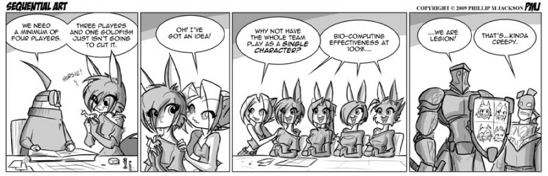 anthro dialogue female fur group hair humor male text conditional_dnp jollyjack sequential_art amber_(sequential_art) arthur_mathews jade_(sequential_art) kat_vance legion pip_mcgraw scarlet_(sequential_art) violet_(sequential_art) avian bird domestic_cat eurasian_red_squirrel felid feline felis human mammal rodent sciurid tree_squirrel comic english_text greyscale monochrome