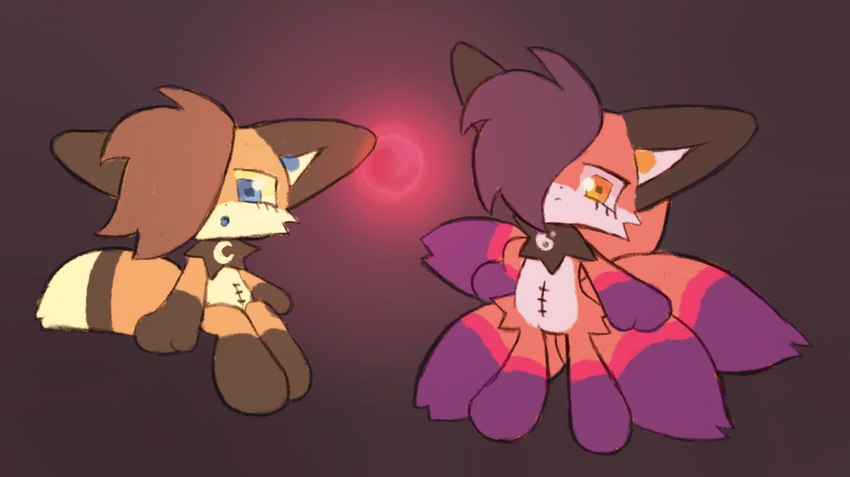 5_tails anthro chibi female fur multi_tail orange_body orange_fur solo tail young young_female conditional_dnp labbit_(artist) yuki_(labbit) canid canine fox mammal