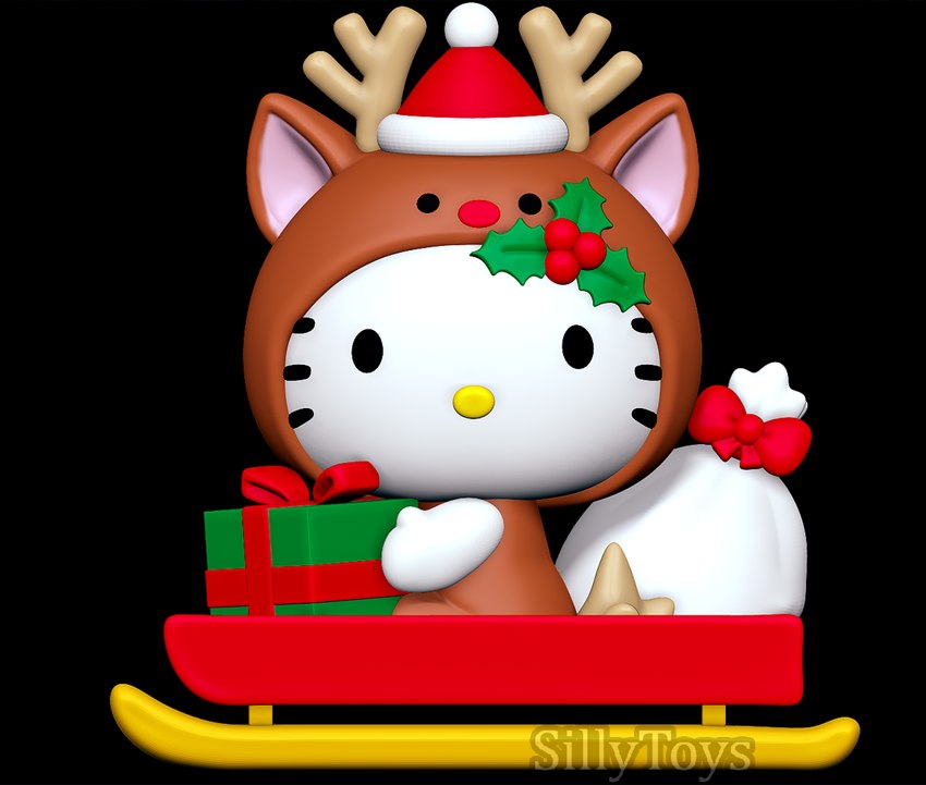 3d_modeling 3d_print anthro bag bow_ribbon christmas_clothing christmas_headwear clothing ears_up female gift hat headgear headwear holidays raised_tail santa_hat simple_background sled solo tail yellow_nose sillytoys christmas hello_kitty_(series) sanrio felid feline mammal 3d_(artwork) digital_media_(artwork) hi_res